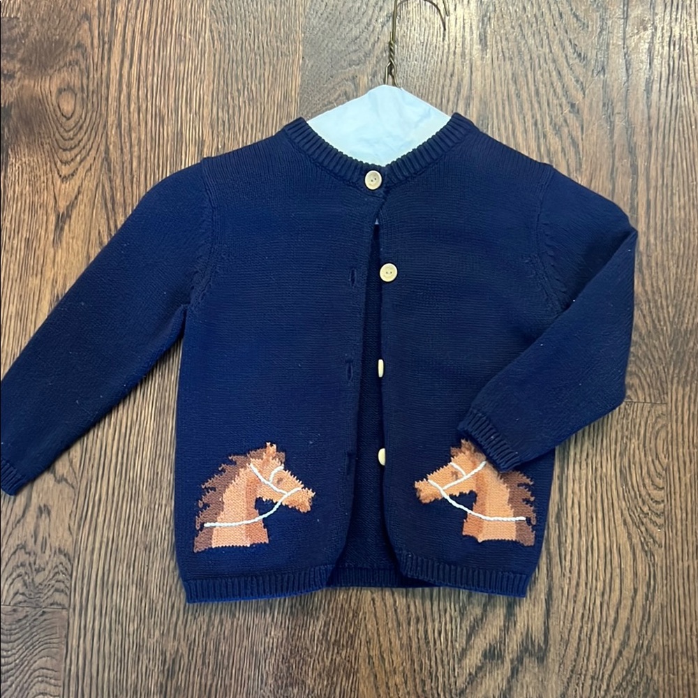 Little English Blue and Brown Horse Sweater